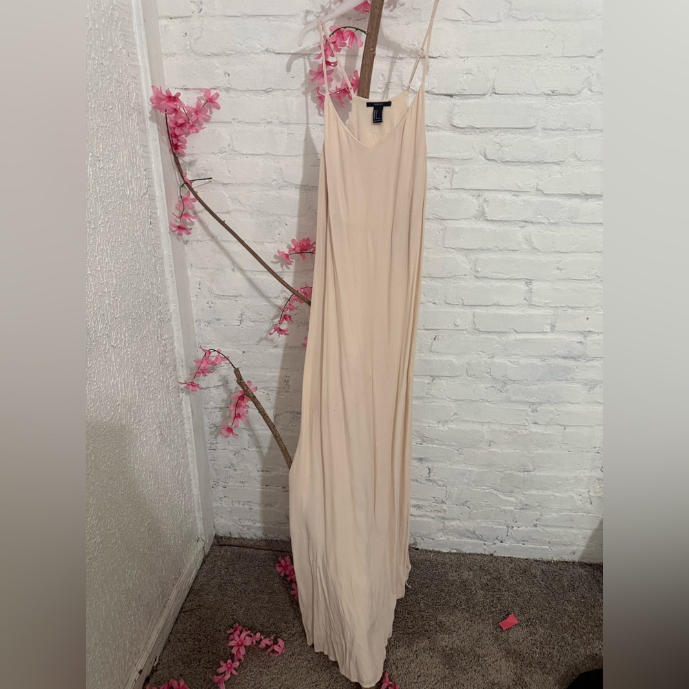 Minimal Cream Slip Maxi Dress with Thin Straps
